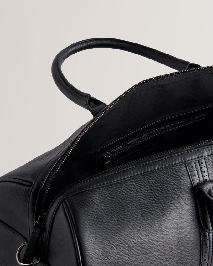 Sac en Cuir Ted Baker Textured Saffiano Holdall Noir Homme | HVZ-43902297